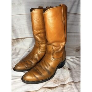 ACME VTG Leather Cowboy Boots Tan Western Stitching Square Toe Men's 10D